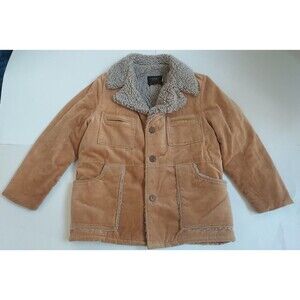 Vintage 70s Mens VIP Tan Corduroy W/Sherpa Lining  Western Style Coat Size XL